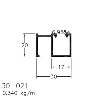 30-021  2.04 KG POR BARRA 6,00 ML LINHA 30  ESQUADRIA DE ALUMINIO