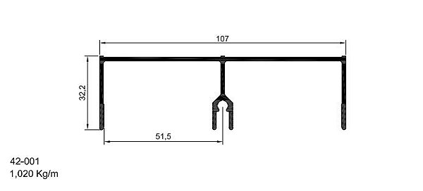 42-001  6.12 KG POR BARRA 6,00 ML LINHA 42  ESQUADRIA DE ALUMINIO