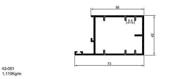 42-061  6.66 KG POR BARRA 6,00 ML LINHA 42  ESQUADRIA DE ALUMINIO