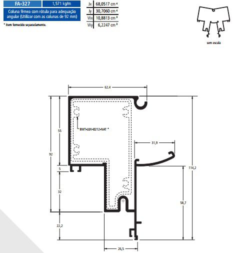 FA-327 9.42 KG POR BARRA 6,00 FACHADA ATLANTA  ESQUADRIA DE ALUMINIO