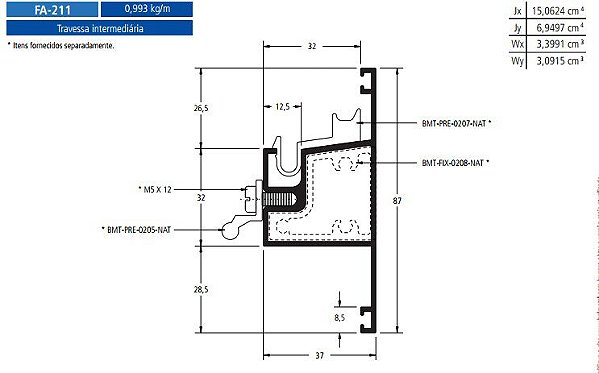 FA-211 5.95 KG POR BARRA 6,00 FACHADA ATLANTA  ESQUADRIA DE ALUMINIO