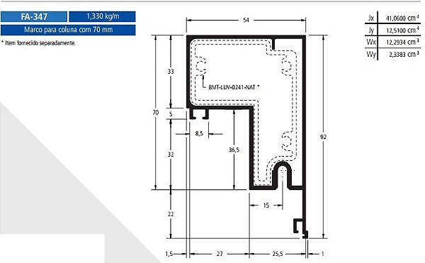 FA-347 7.98 KG POR BARRA 6,00 ML FACHADA ATLANTA  ESQUADRIA DE ALUMINIO