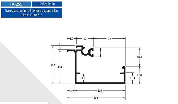 FA-259   3.74 KG POR BARRA 6,00 ML FACHADA ATLANTA  ESQUADRIA DE ALUMINIO