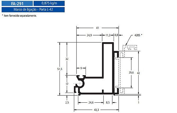 FA-291   5.25 KG POR BARRA 6,00 ML FACHADA ATLANTA  ESQUADRIA DE ALUMINIO