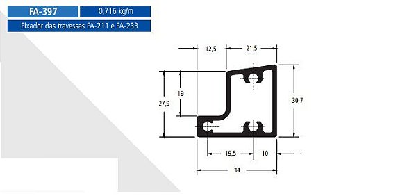 FA-397 4.29 KG POR BARRA 6,00 FACHADA ATLANTA  ESQUADRIA DE ALUMINIO