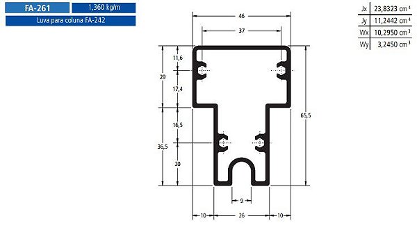 FA-261 8.16 KG POR BARRA 6,00 FACHADA ATLANTA  ESQUADRIA DE ALUMINIO