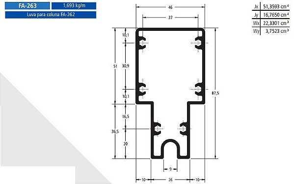 FA-263 10.15 KG POR BARRA 6,00 FACHADA ATLANTA  ESQUADRIA DE ALUMINIO