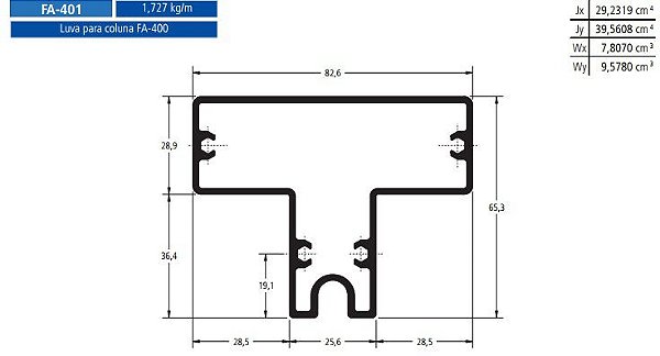 FA-401 10.36 KG POR BARRA 6,00 FACHADA ATLANTA  ESQUADRIA DE ALUMINIO