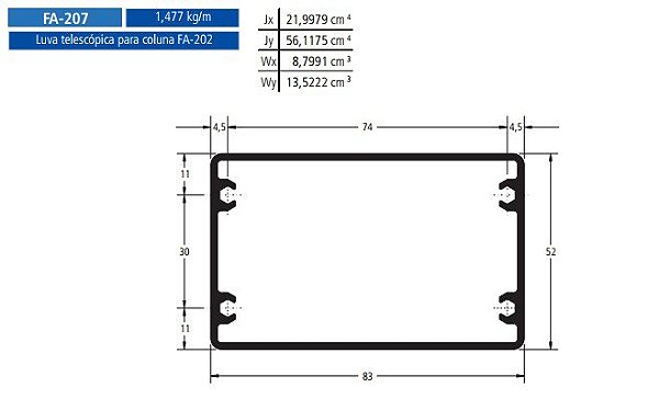 FA-207 8.86 KG POR BARRA 6,00 FACHADA ATLANTA  ESQUADRIA DE ALUMINIO