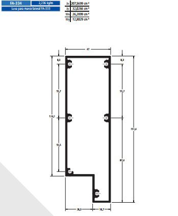 FA-334 13.41 KG POR BARRA 6,00 ML FACHADA ATLANTA  ESQUADRIA DE ALUMINIO