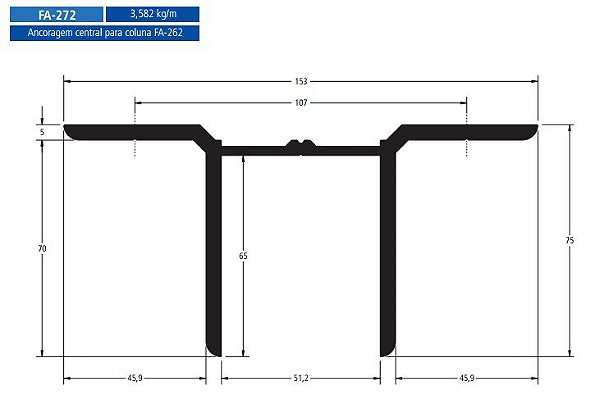 FA-272 21.49 KG POR BARRA 6,00 ML FACHADA ATLANTA  ESQUADRIA DE ALUMINIO