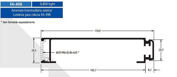 FA-408 4.80 KG POR BARRA 6,00  FACHADA ATLANTA ESQUADRIA DE ALUMINIO