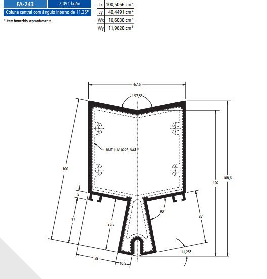 FA-243 12.54 KG POR BARRA 6,00 FACHADA ATLANTA  ESQUADRIA DE ALUMINIO