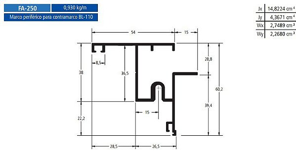 FA-250 5.58 KG POR BARRA 6,00 FACHADA ATLANTA  ESQUADRIA DE ALUMINIO