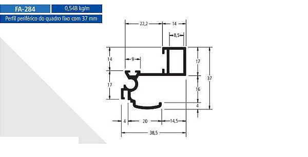 FA-284 3.28 KG POR BARRA 6,00  FACHADA ATLANTA ESQUADRIA DE ALUMINIO
