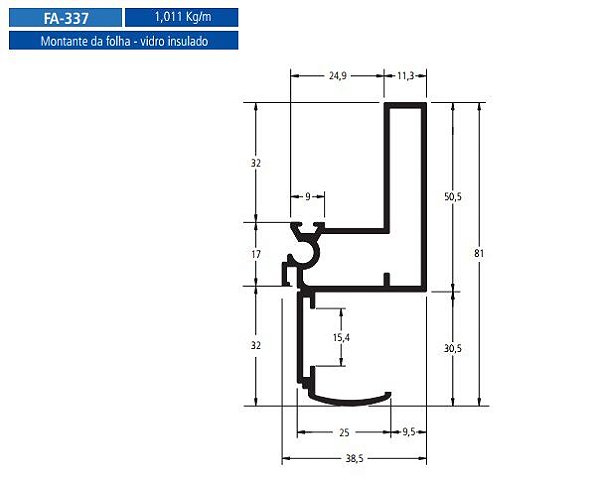 FA-337  6.06 KG POR BARRA 6,00  FACHADA ATLANTA ESQUADRIA DE ALUMINIO