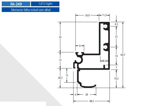 FA-249  6.07 KG POR BARRA 6,00  FACHADA ATLANTA ESQUADRIA DE ALUMINIO