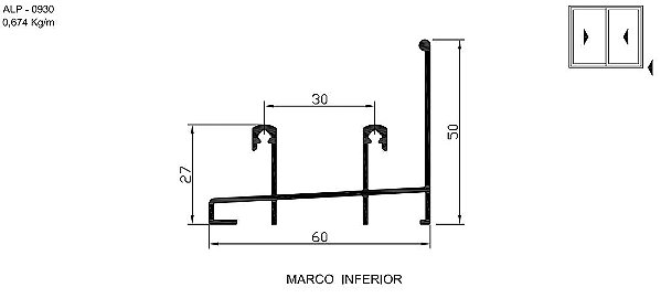 ALP-0930  4,04 KG POR BARRA 6,00 LINHA SP-20 ESQUADRIA DE ALUMINIO