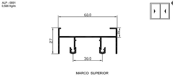 ALP-0931  3,57 KG POR BARRA 6,00  LINHA SP-20 ESQUADRIA DE ALUMINIO