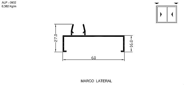 ALP-0932  2,29 KG POR BARRA 6,00  LINHA SP-20 ESQUADRIA DE ALUMINIO