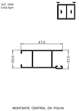ALP-0939  2,53 KG POR BARRA 6,00 LINHA SP-20 ESQUADRIA DE ALUMINIO