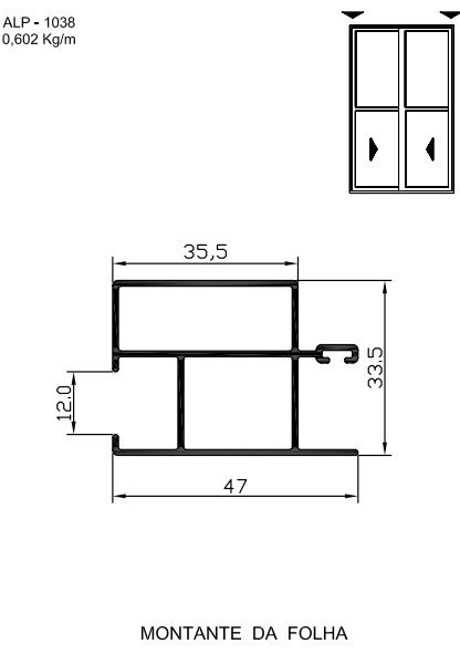 ALP-1038  3,61 KG POR BARRA 6,00 LINHA SP-20 ESQUADRIA DE ALUMINIO