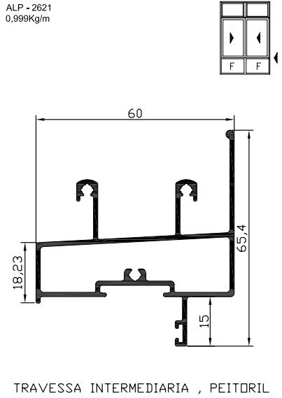 ALP-2621  5,99KG POR BARRA 6,00 LINHA SP-20 ESQUADRIA DE ALUMINIO