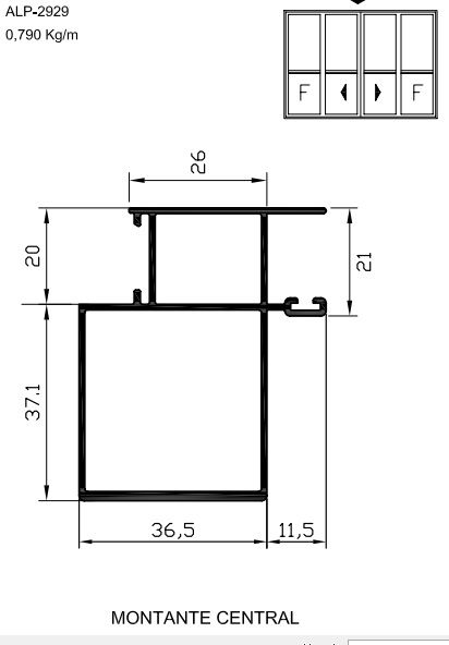 ALP-2929  4,74KG POR BARRA 6,00 LINHA SP-20 ESQUADRIA DE ALUMINIO