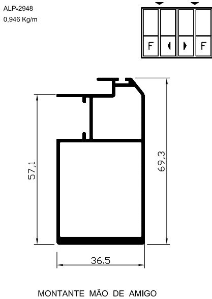 ALP-2948  5,67 KG POR BARRA 6,00 LINHA SP-20 ESQUADRIA DE ALUMINIO