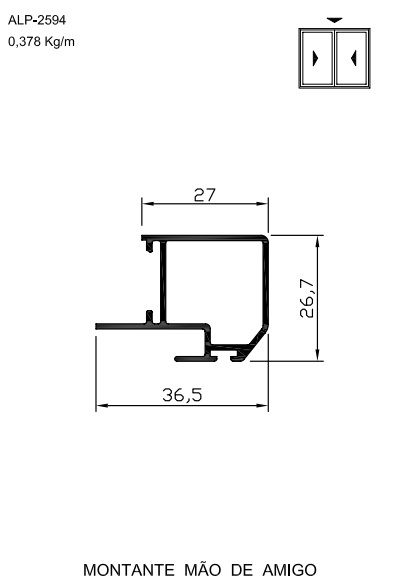 ALP-2594  2,26 KG POR BARRA 6,00 LINHA SP-20 ESQUADRIA DE ALUMINIO
