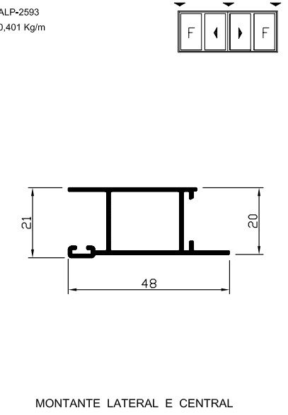 ALP-2953  2,40 KG POR BARRA 6,00 LINHA SP-20 ESQUADRIA DE ALUMINIO