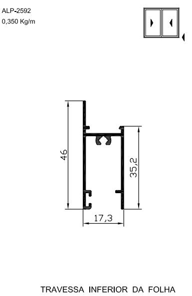 ALP-2592  2,10 KG POR BARRA 6,00 LINHA SP-20 ESQUADRIA DE ALUMINIO
