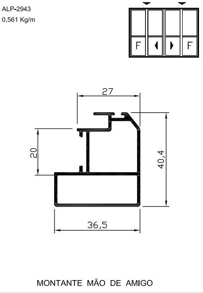 ALP-2943  3,36 KG POR BARRA 6,00 LINHA SP-20 ESQUADRIA DE ALUMINIO