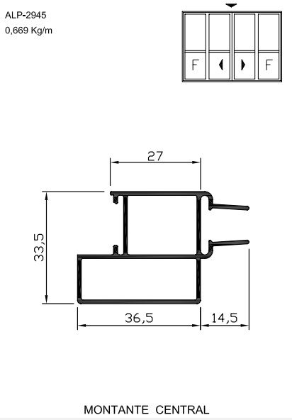 ALP-2945  4,01 KG POR BARRA 6,00 LINHA SP-20 ESQUADRIA DE ALUMINIO