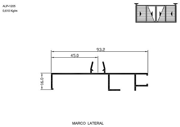 ALP-1205  3,66 KG POR BARRA 6,00 LINHA SP-20 ESQUADRIA DE ALUMINIO
