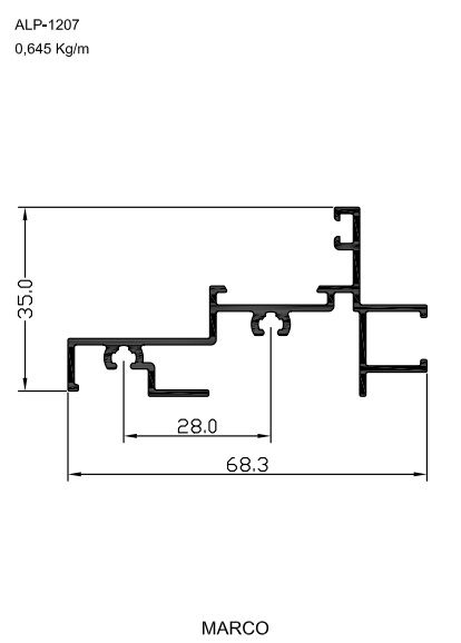 ALP-1207  3,87 KG POR BARRA 6,00 LINHA SP-20 ESQUADRIA DE ALUMINIO