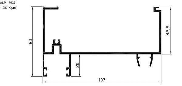 ALP-3637  3,59 KG POR BARRA 6,00 LINHA SP-20 ESQUADRIA DE ALUMINIO