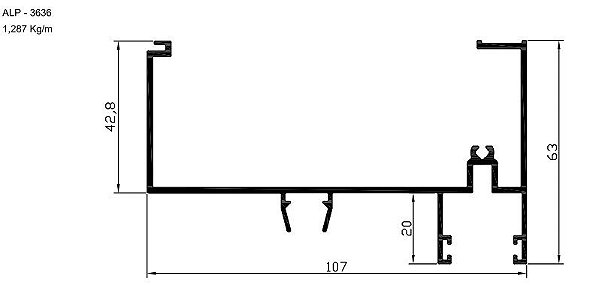 ALP-3636  7,72 KG POR BARRA 6,00 LINHA SP-20 ESQUADRIA DE ALUMINIO
