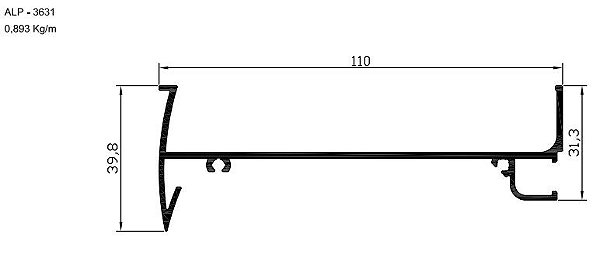 ALP-3631  5,35 KG POR BARRA 6,00 LINHA SP-20 ESQUADRIA DE ALUMINIO