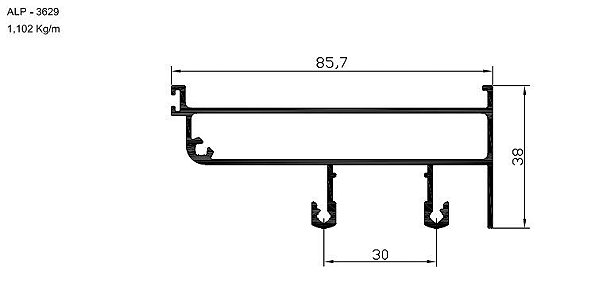 ALP-3629  6,61 KG POR BARRA 6,00 LINHA SP-20 ESQUADRIA DE ALUMINIO