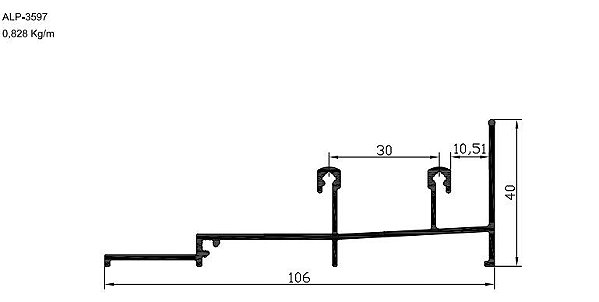 ALP-3597  4,96 KG POR BARRA 6,00 LINHA SP-20 ESQUADRIA DE ALUMINIO