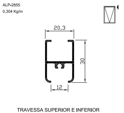 ALP-2855  1,82 KG POR BARRA 6,00 LINHA SP-20 ESQUADRIA DE ALUMINIO