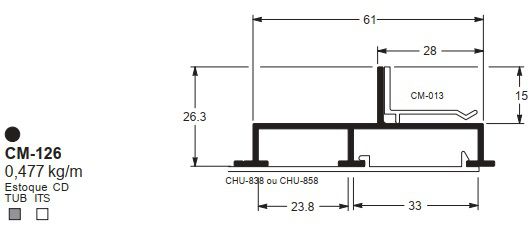 CM-126 2.86 KG POR BARRA 6,00 ML LINHA LS 25 A 90º (SU) ESQUADRIA DE ALUMINIO