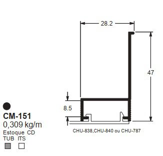 CM-151 1.85 KG POR BARRA 6,00 ML LINHA LS 25 A 90º (SU) ESQUADRIA DE ALUMINIO