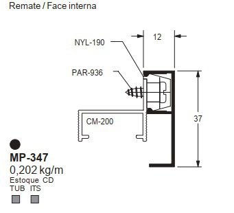 MP-347 1.21 KG POR BARRA 6,00 ML LINHA LS 25 A 90º (SU) ESQUADRIA DE ALUMINIO