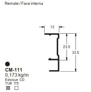 CM-111 1.03 KG POR BARRA 6,00 ML LINHA LS 25 A 90º (SU) ESQUADRIA DE ALUMINIO