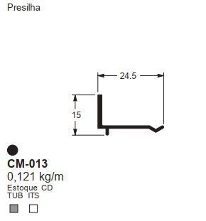 CM-013 0.72 KG POR BARRA 6,00 ML LINHA LS 25 A 90º (SU) ESQUADRIA DE ALUMINIO