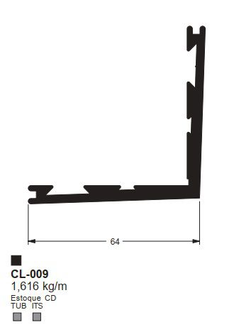 CL-009 9.69 KG POR BARRA 6,00 ML LINHA LS 25 A 90º (SU) ESQUADRIA DE ALUMINIO