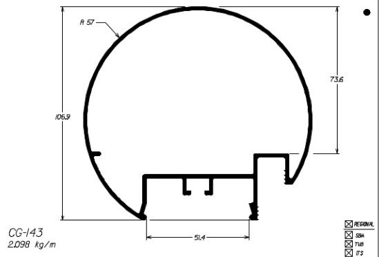 CG-143  12,58 KG BARRA 6,00 ML ESQUADRIA DE ALUMINIO