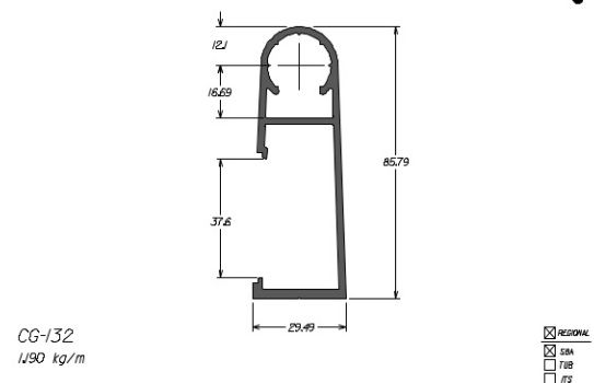 CG-132  7,14 KG BARRA 6,00 ML ESQUADRIA DE ALUMINIO